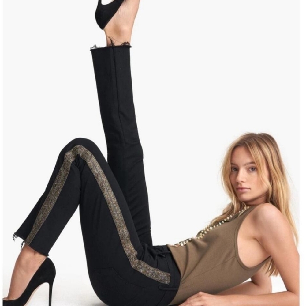 MOTHER Black Ankle Crop Jeans with Metallic Side Stripe